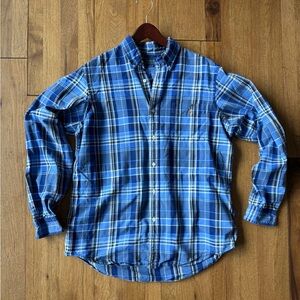 Ralph‎ Lauren Blue Plaid Men's Button Down  Shirt Men’s Sz L 100% Cotton Preppy